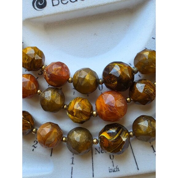 Vintage Multi-Strand Amber & Brown Beaded Choker Necklace With Gold-Tone Clasp - Picture 6 of 16
